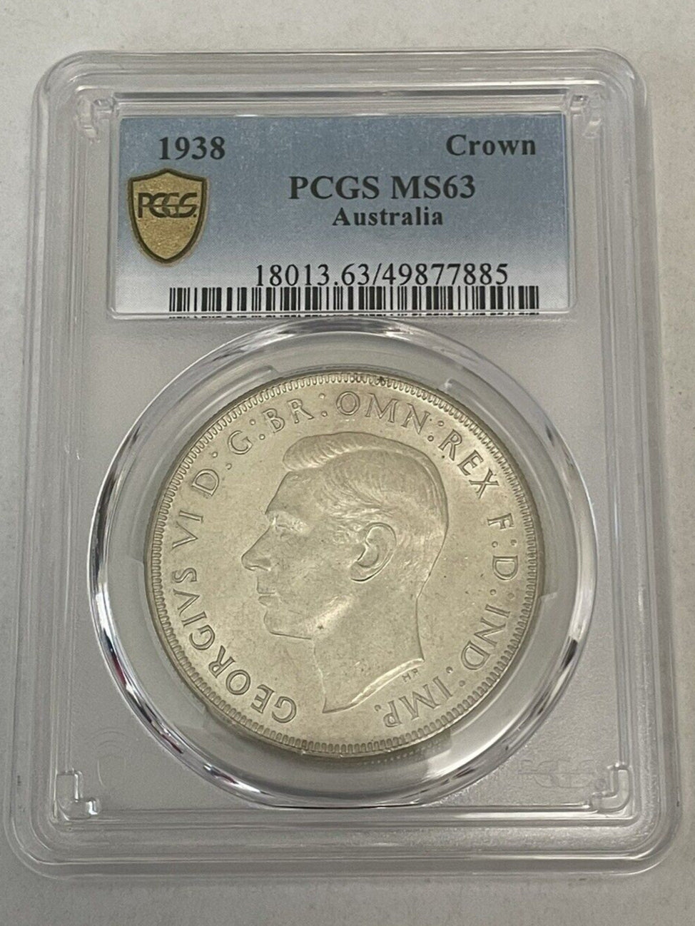 Australia 1938 Crown 5/- Five Shillings PCGS Graded MS63 CHU Scarce Large Coin