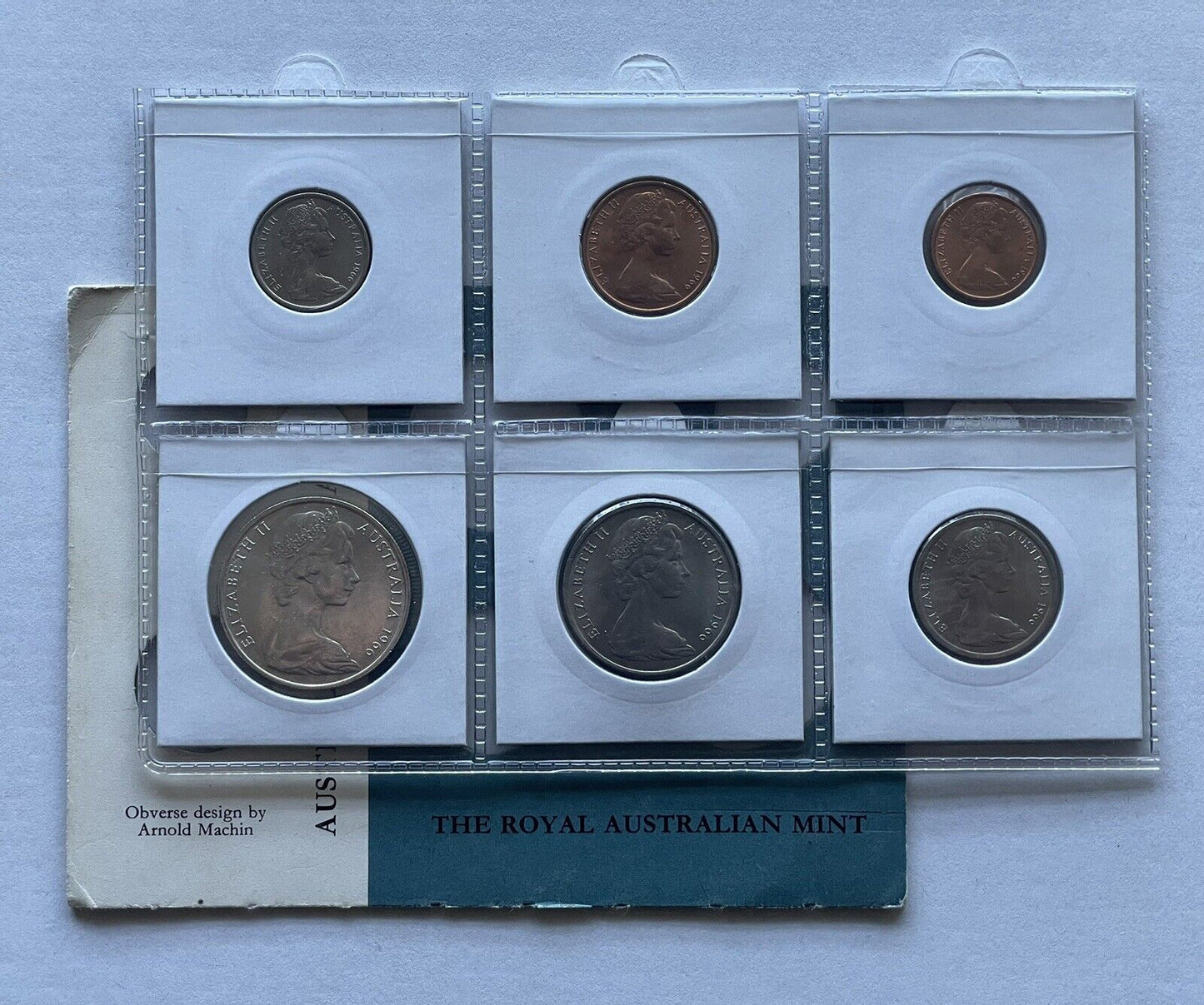 Professionally Restored Australia 1966 UNC Mint Set Coins From Ram Card In 2x2