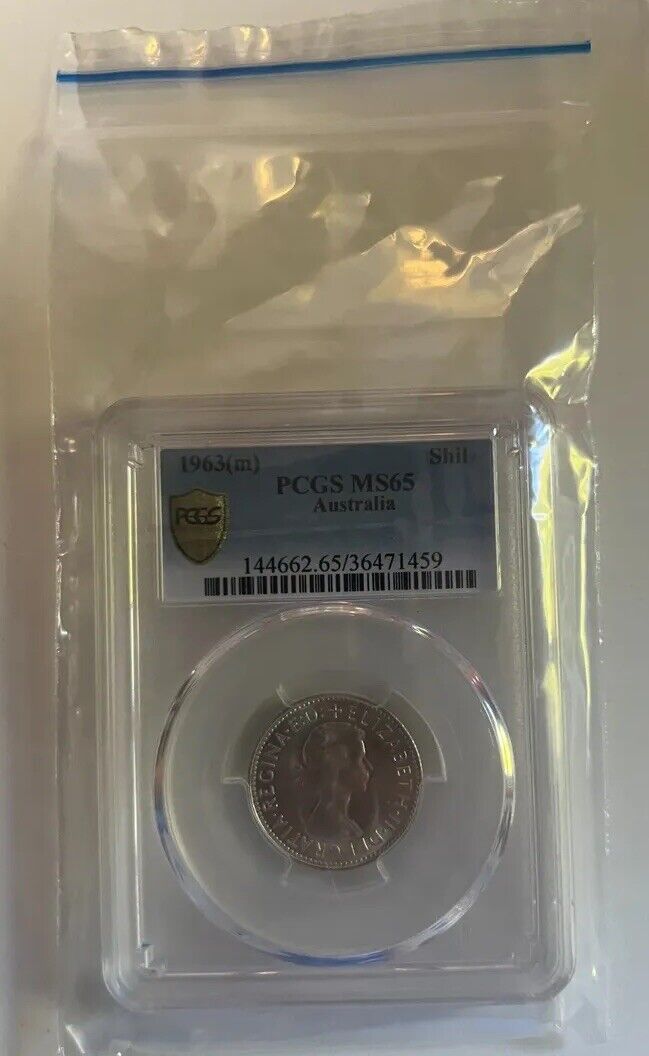 AUSTRALIAN 1963(M) SHILLING COIN PCGS MS65 SLAB UNCIRCULATED GRADED PRE DECIMAL