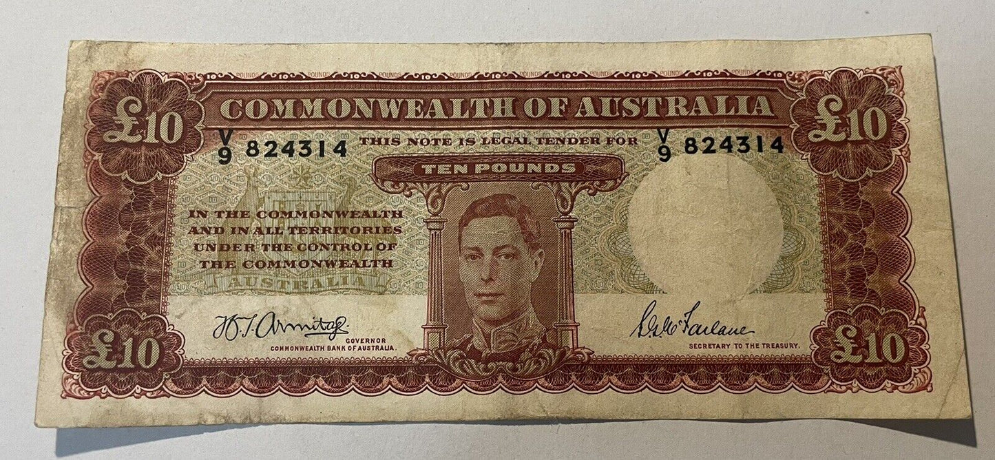 Commonwealth Of Australia 1943 £10 Ten Pound Armitage/McFarlane Banknote Fine