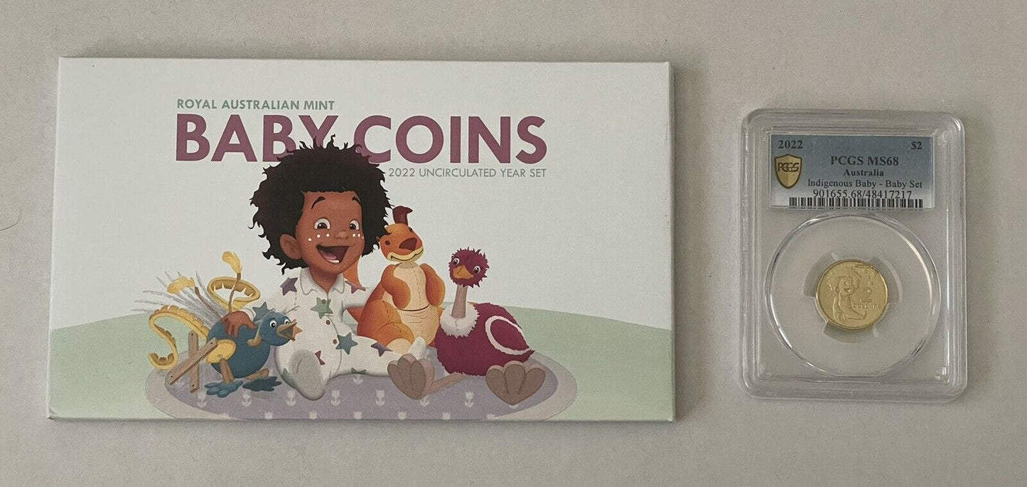 2022 Baby UNC Coin Set Royal Australian Mint With PCGS Graded $2 Coin MS68