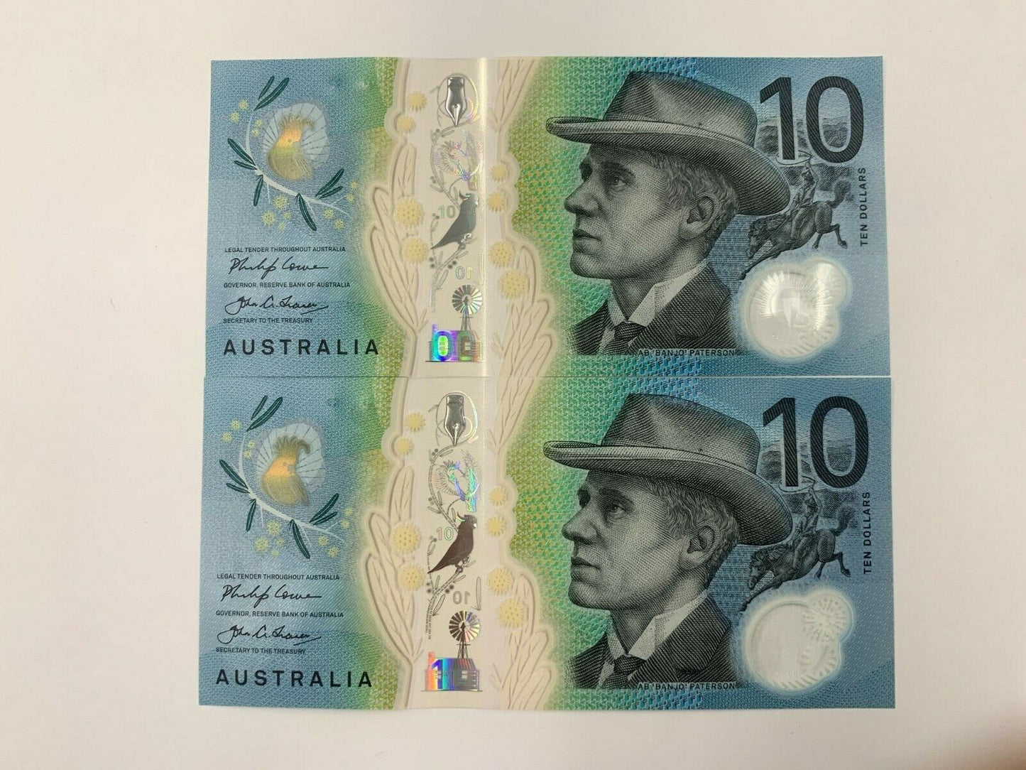 ✨10 dollar note Australian 2017 UNC AB Serial Pair✨