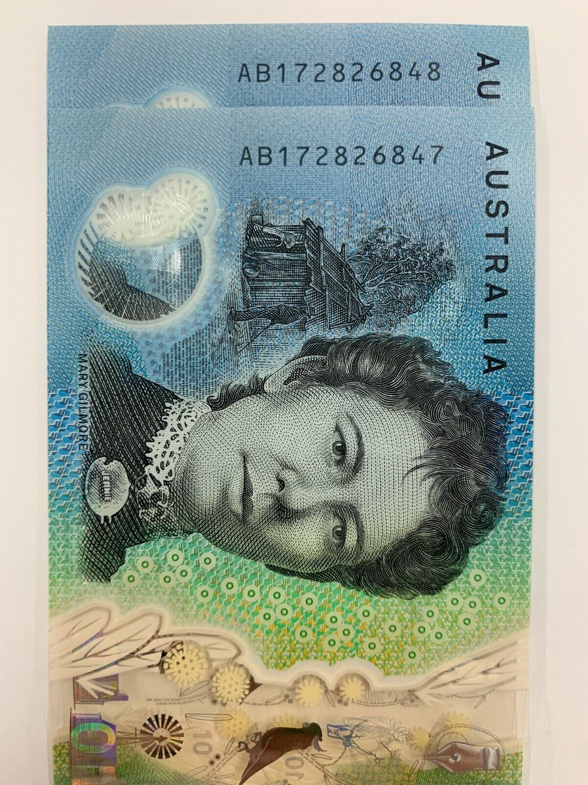 ✨10 dollar note Australian 2017 UNC AB Serial Pair✨
