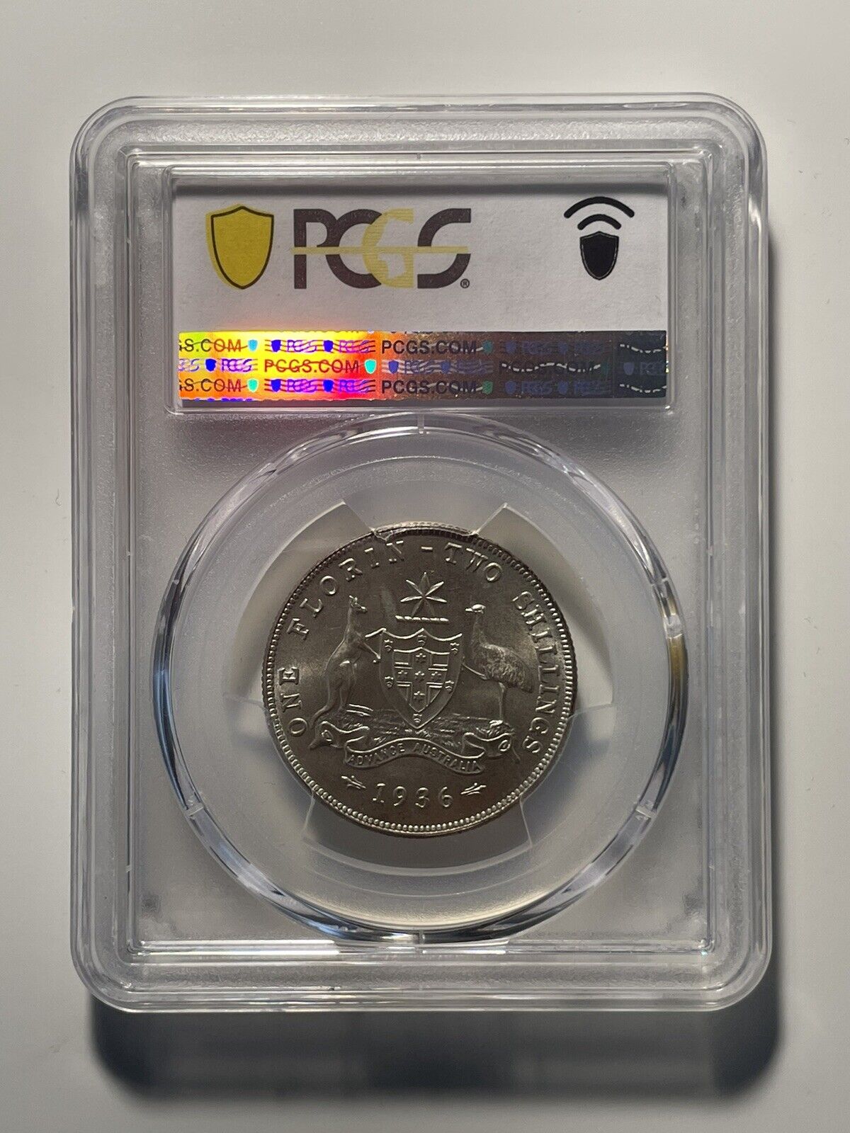 1936 Silver Florin Two Shillings Graded Choice Uncirculated Coin KGV PCGS MS64