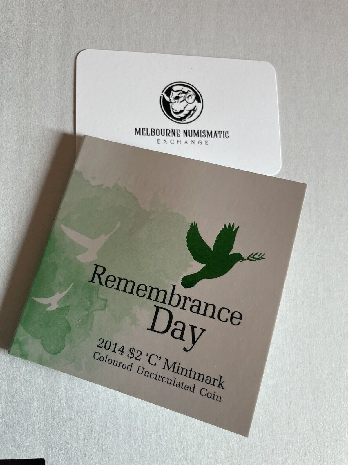 Australia 2014 Remembrance Day Dove C Mint Mark $2 Dollar Coin UNC Ram Folder