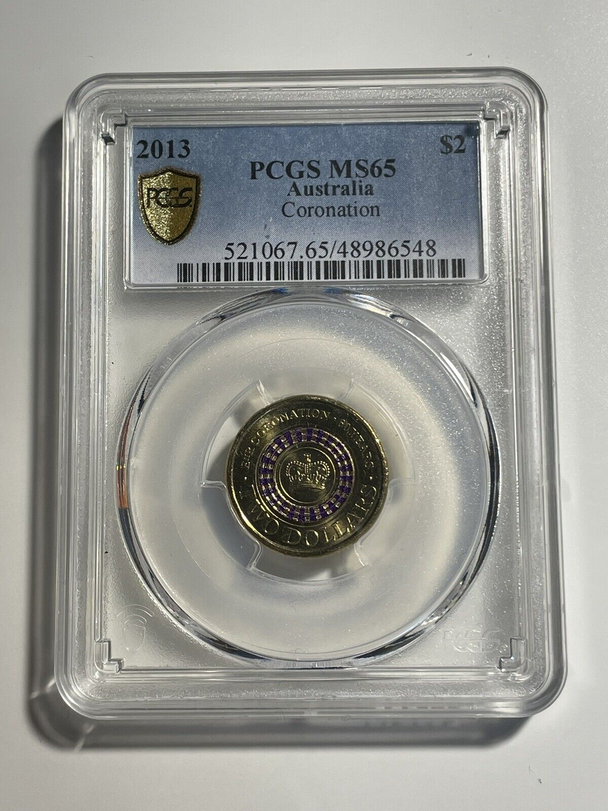 Australia 2013 $2 Two Dollars Purple Coronation Gem UNC Coin PCGS Graded MS65