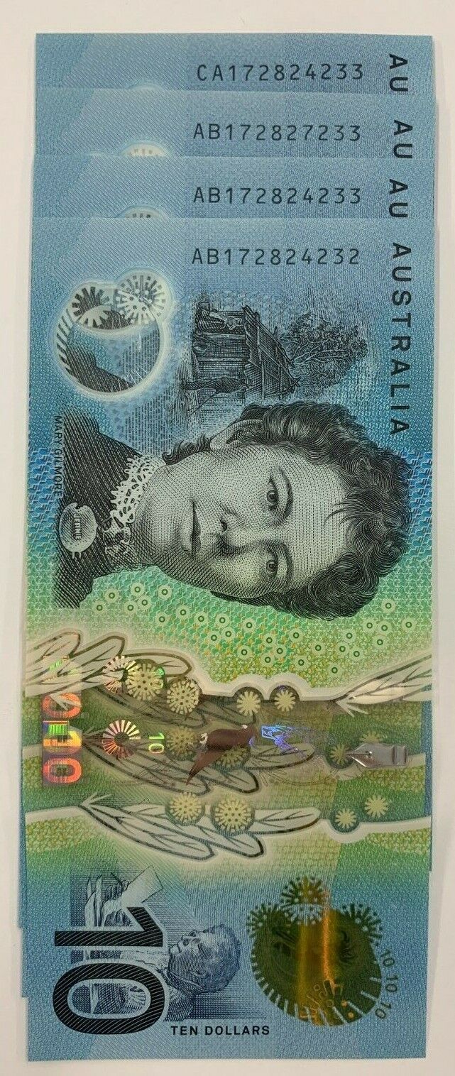 ✨10 dollar note Australian 2017 UNC AB/CA Matching Serial Pairs✨