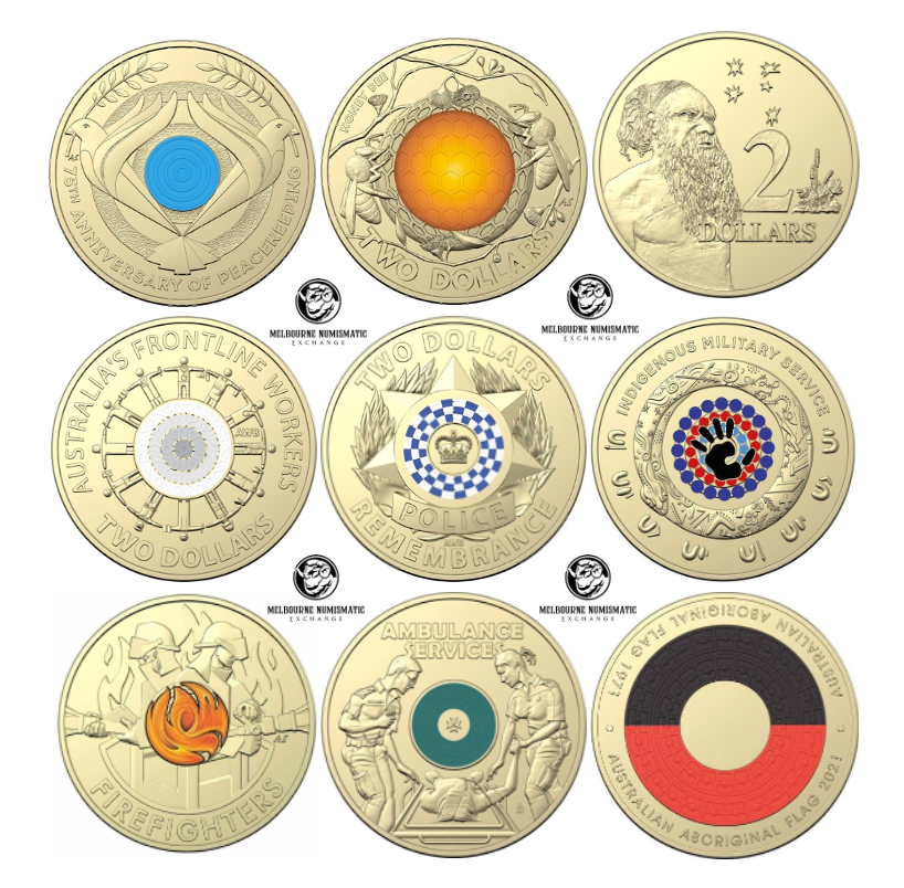 Australian 2 dollar coins UNC 9 Coin BEGINNER COLLECTION STARTER PACK