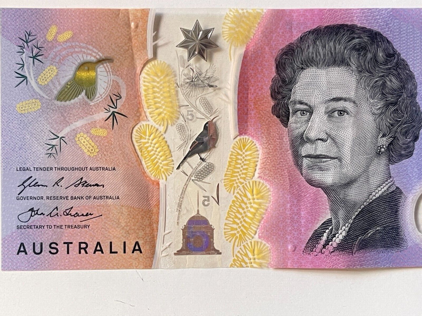 5 dollar note Australia 2016 "770077" serial