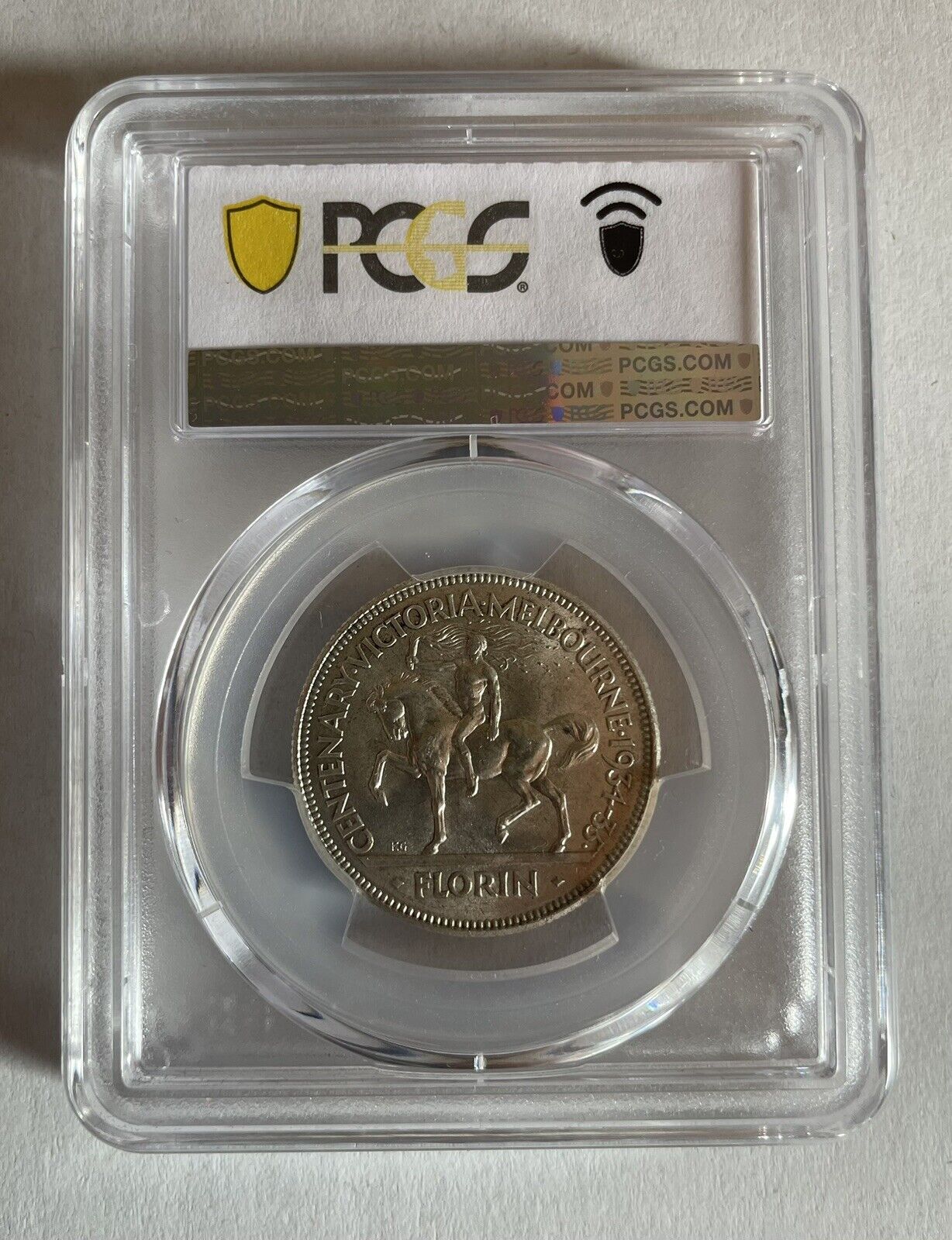 Australia 1934-35 Melbourne Centennial Florin PCgS Graded MS64 2/- Silver CHU