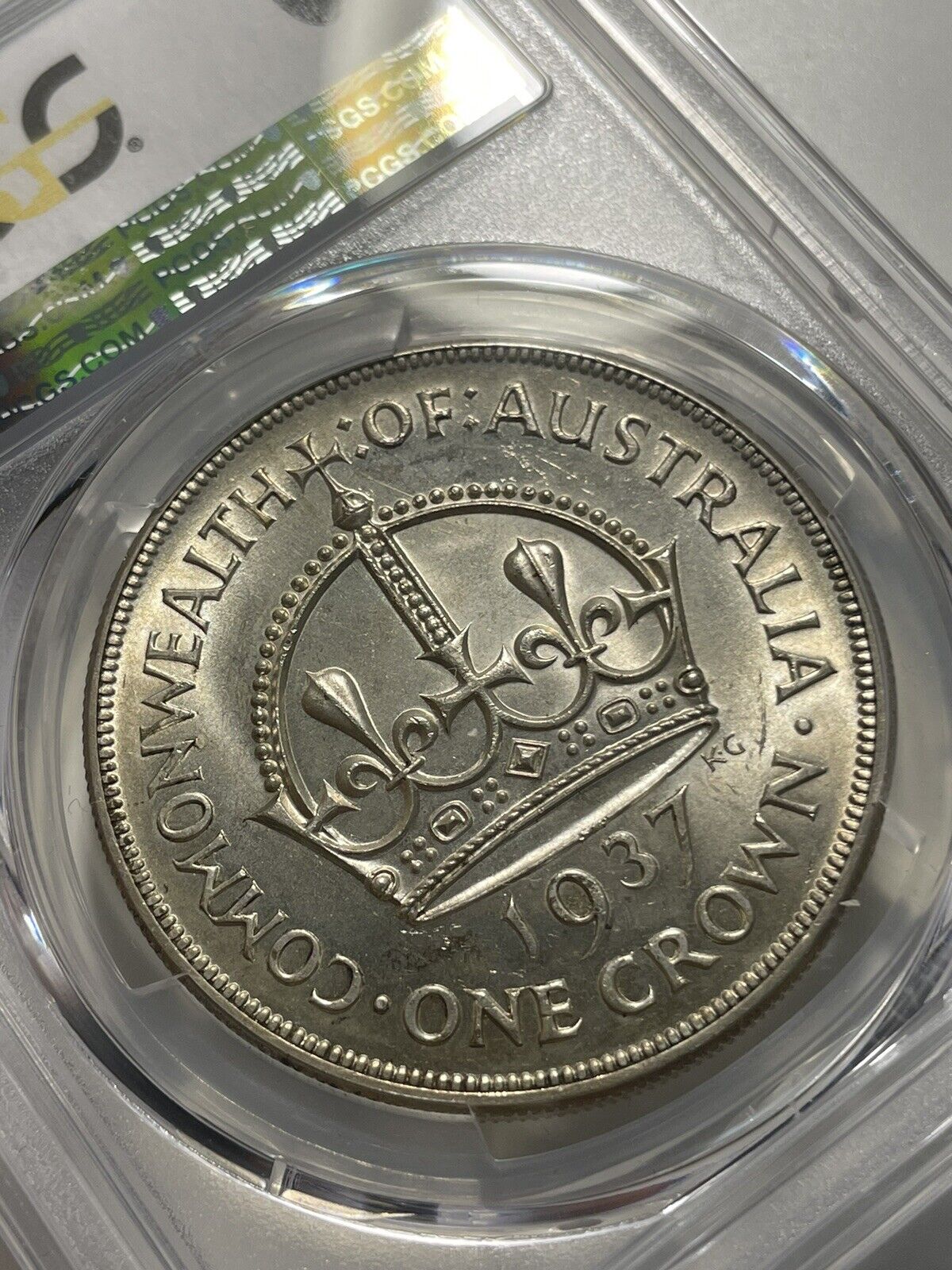 Australia 1937 Crown PCGS Graded MS62 UNC Five Shillings 5/- Large Coin KgVI