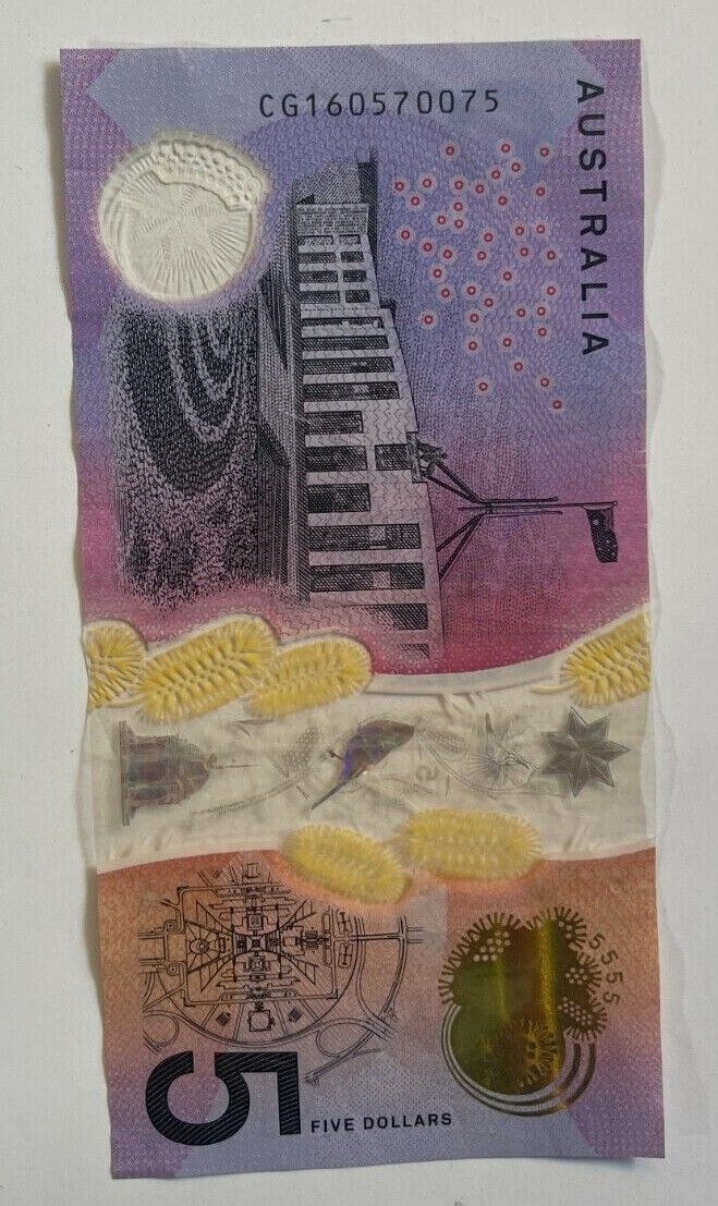 5 dollar note Australia 2016 "570075" RADAR serial