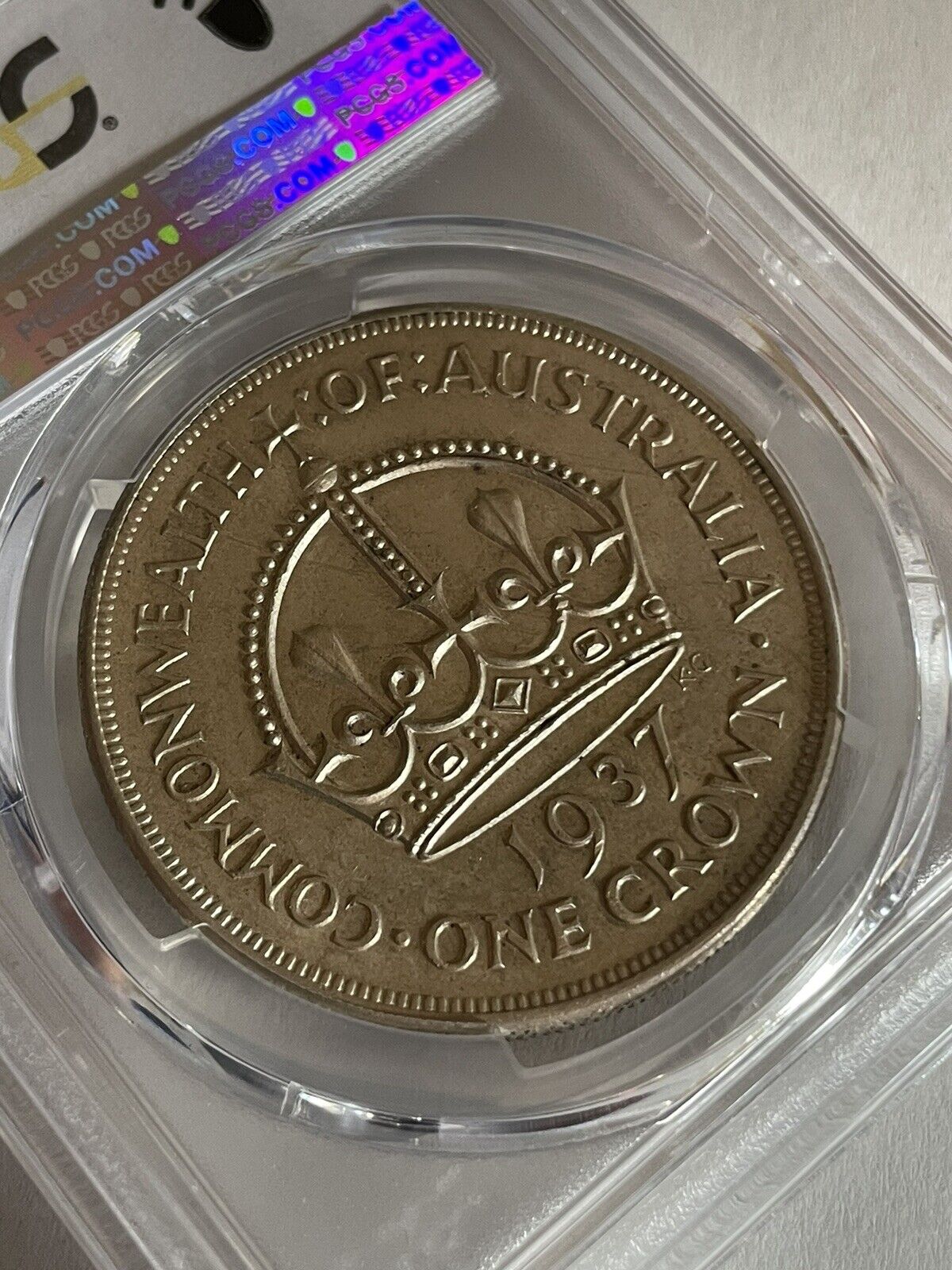 Australia 1937 Crown Five Shillings 5/- Large Silver Coin PCGS Graded au58
