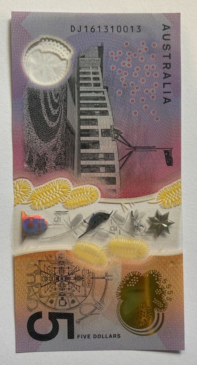 5 dollar note Australia 2016 "310013" RADAR serial