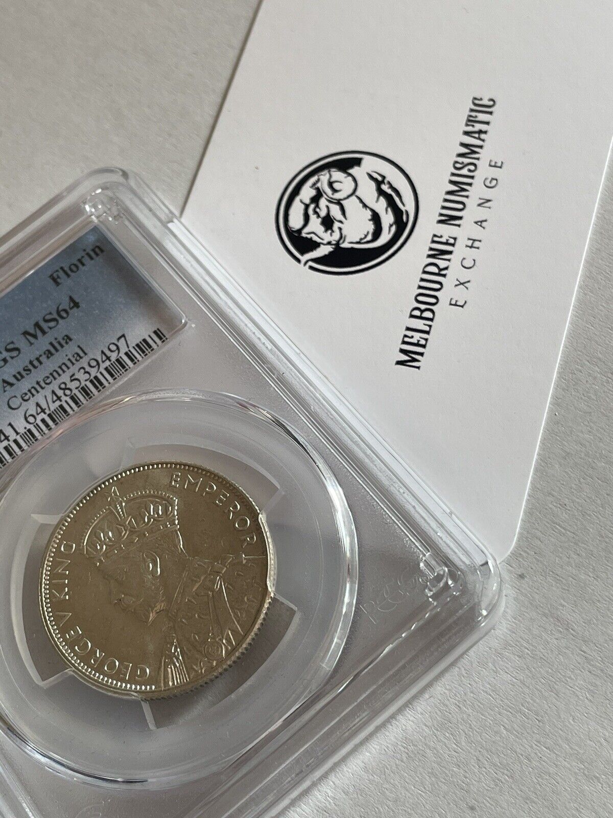 Australia 1934-35 Melbourne Centennial Florin PCgS Graded MS64 2/- Silver CHU