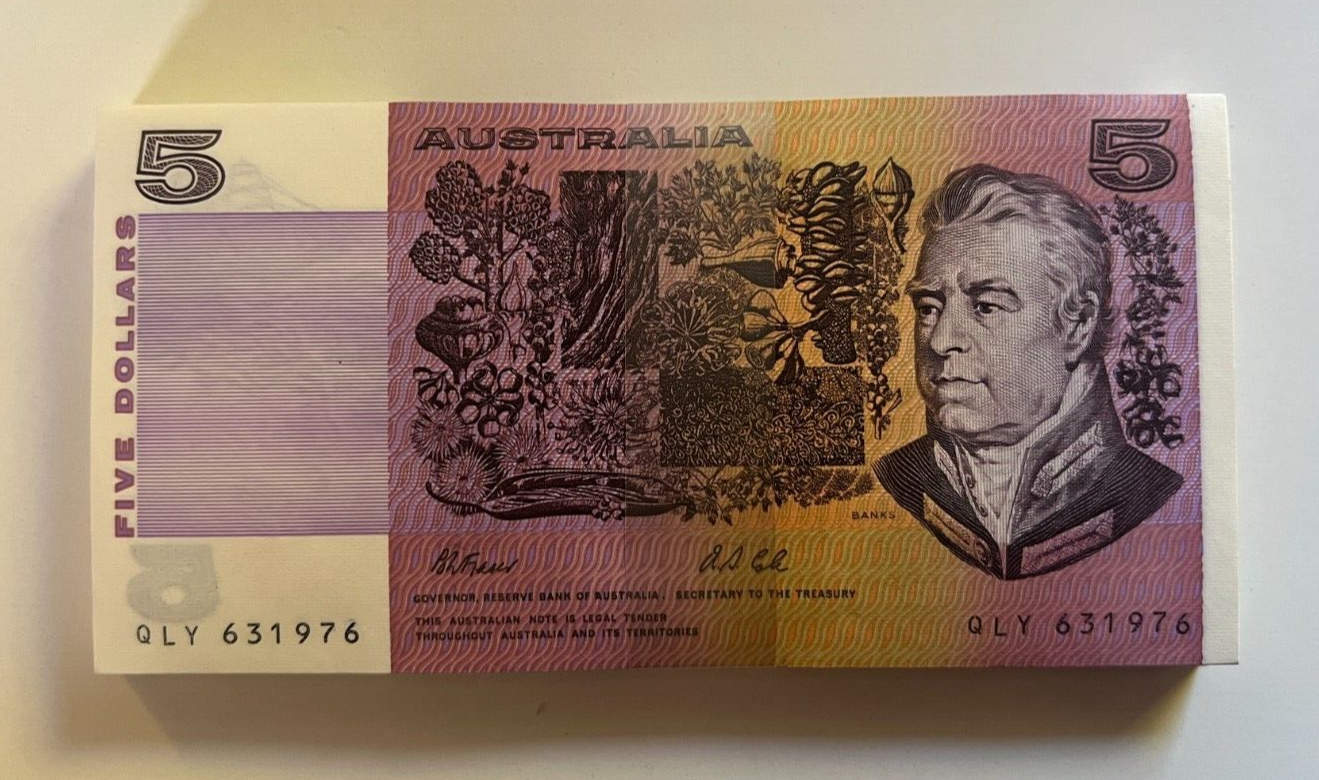 Australia $1 One, $2 Two, $5 Five NOTES - ONE OF EACH NOTE Bank Bundle UNC
