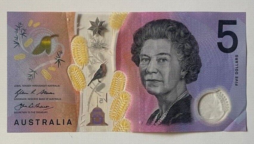 5 dollar note Australia 2016 "770077" serial