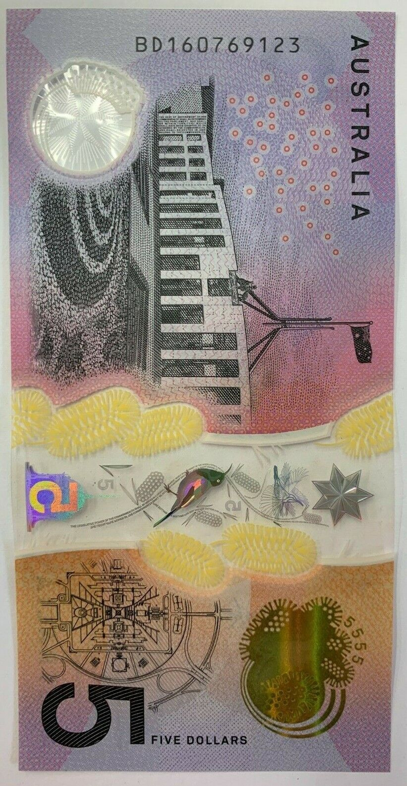 5 dollar note Australia 2016 "123" Counting Serial