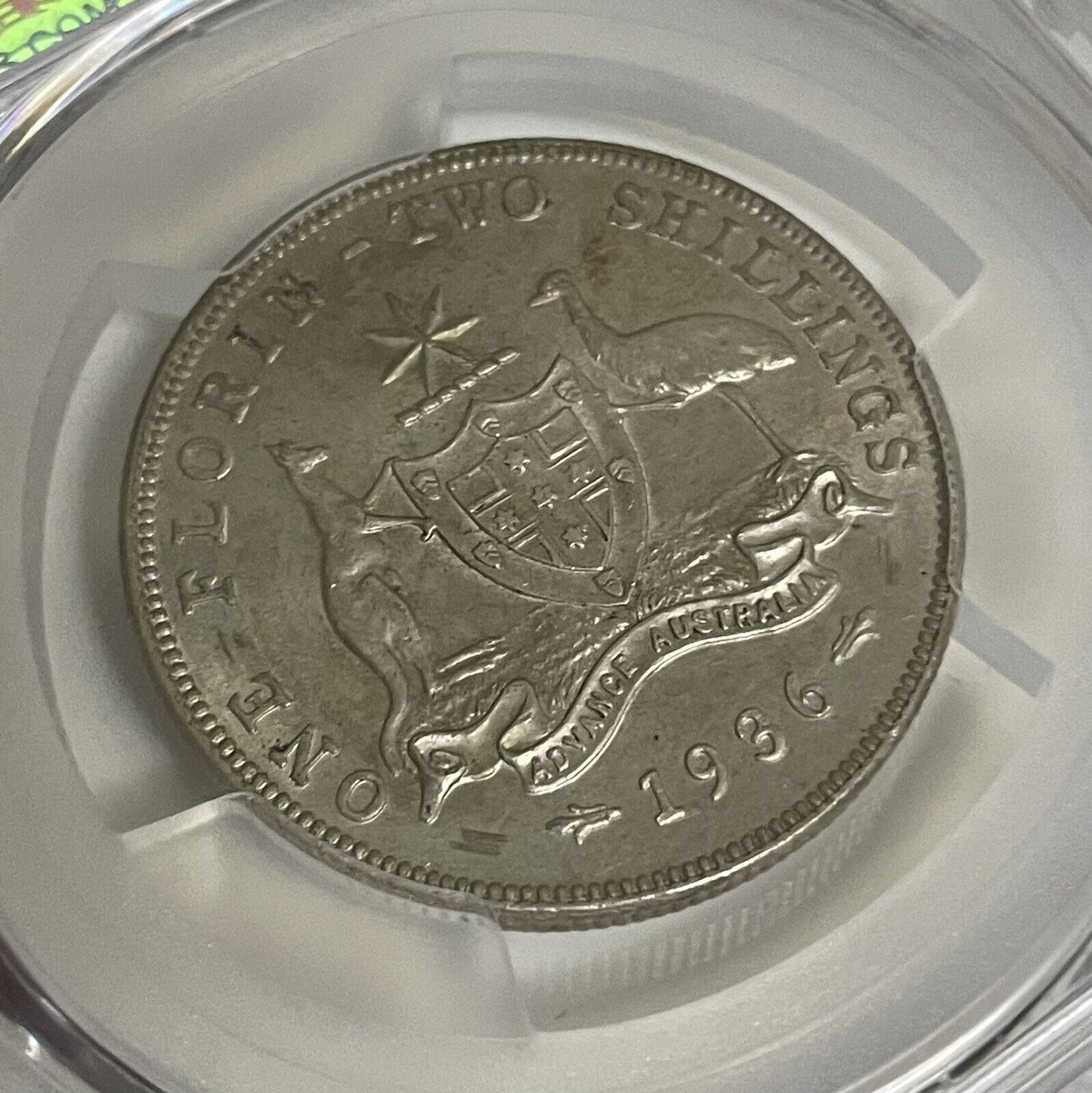 Australia 1936(m) Florin 2/- Two Shillings 92.5% Silver PCGS Graded au58 aUNC