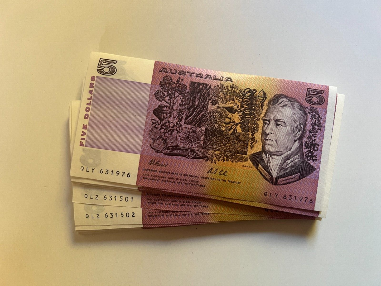 Australia $1 One, $2 Two, $5 Five NOTES - ONE OF EACH NOTE Bank Bundle UNC