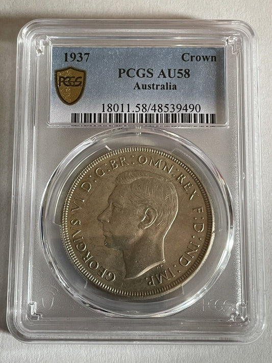 Australia 1937 Crown Five Shillings 5/- Large Silver Coin PCGS Graded au58