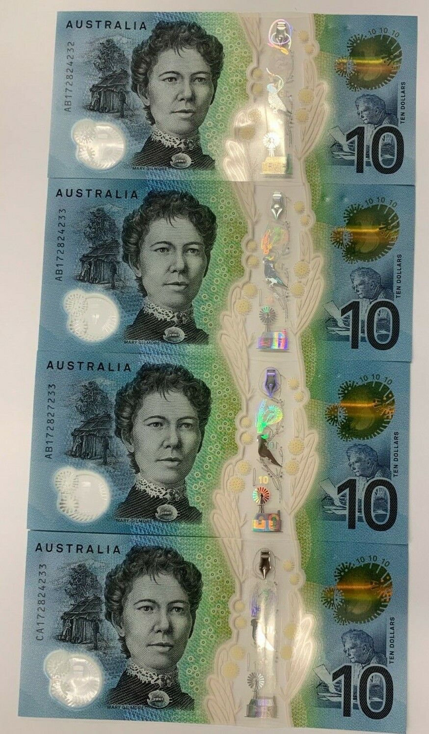 ✨10 dollar note Australian 2017 UNC AB/CA Matching Serial Pairs✨