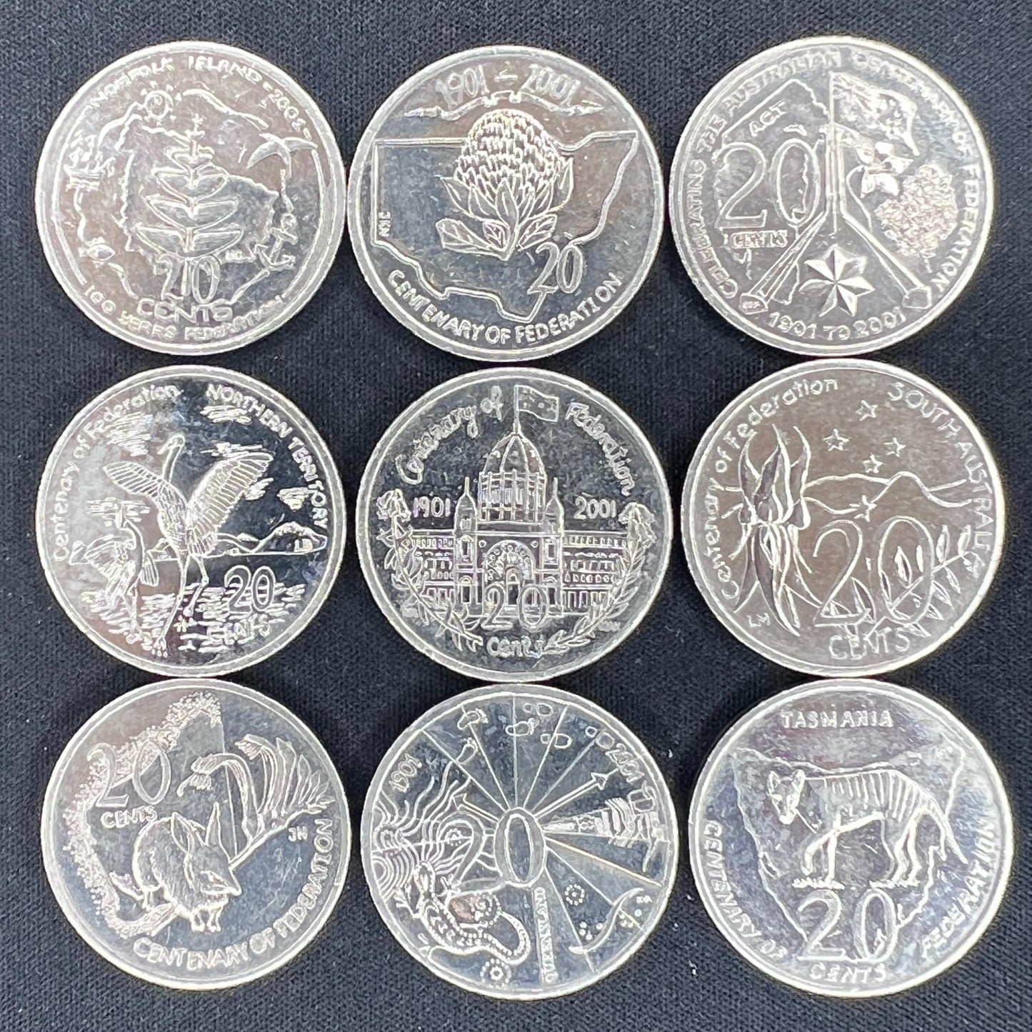 MXN Weekly Special 2001 Centenary of Federation 20c Coin Set (9-Coin Set)
