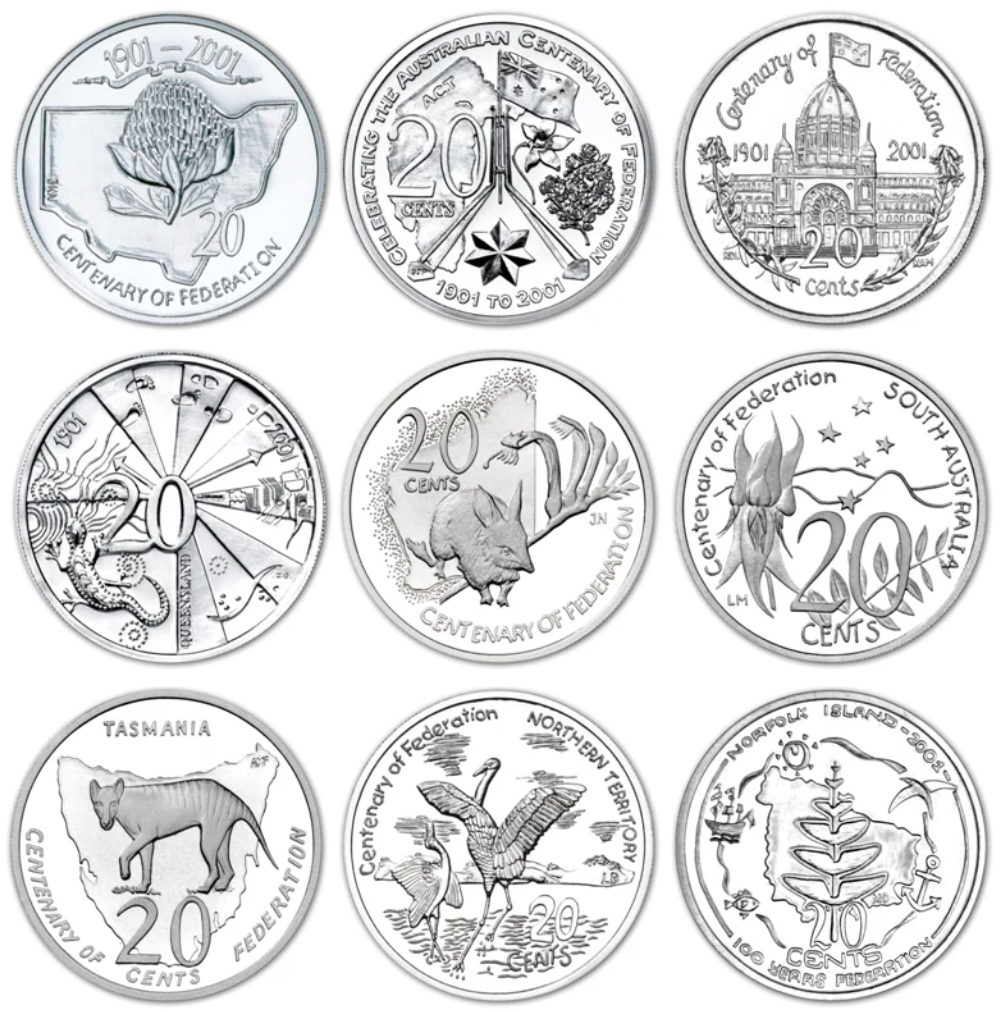 MXN Weekly Special 2001 Centenary of Federation 20c Coin Set (9-Coin Set)