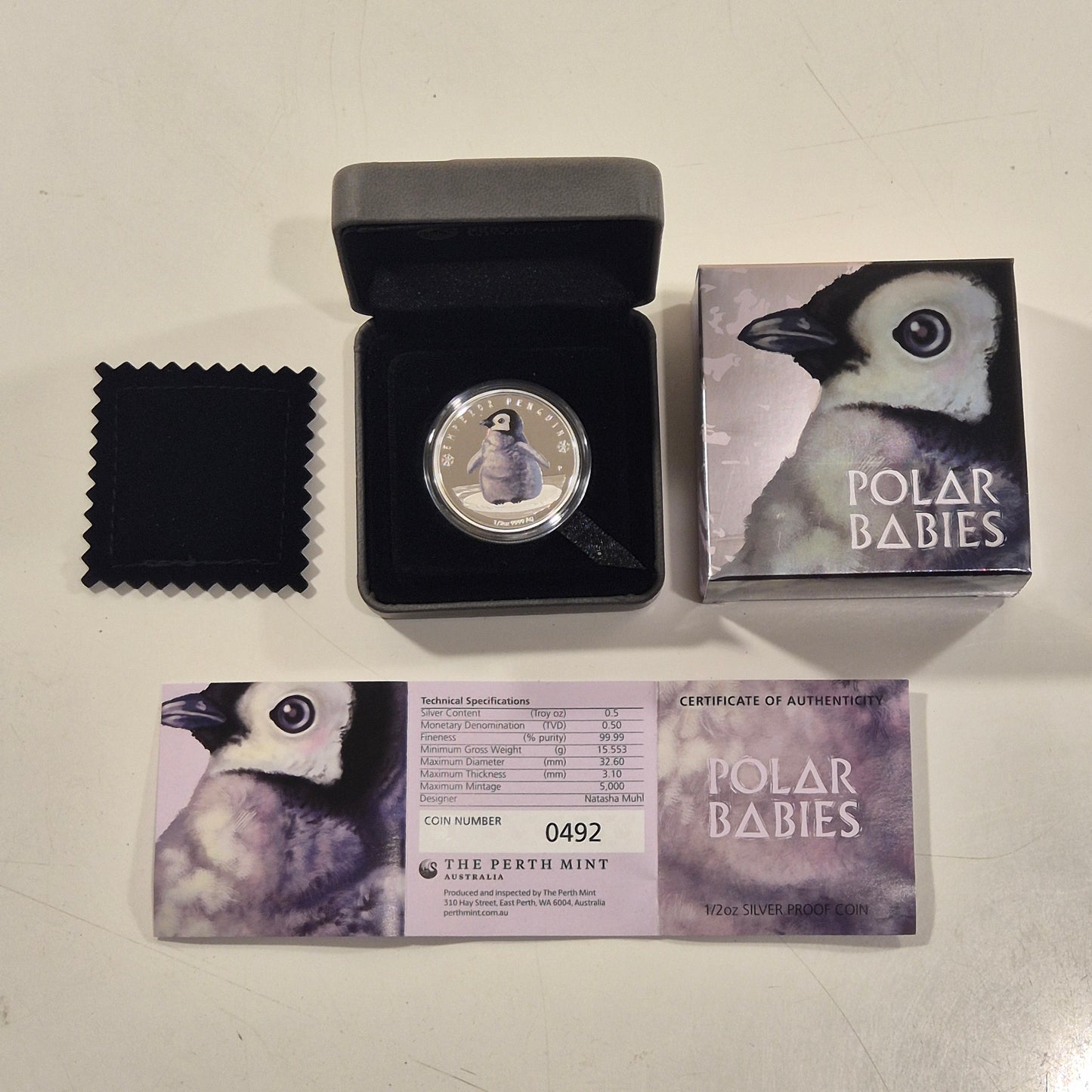 2017 Polar Babies Tuvalu Arctic Fox 1/2oz 50c Fifty Cents Proof Silver Coin plus Penguin
