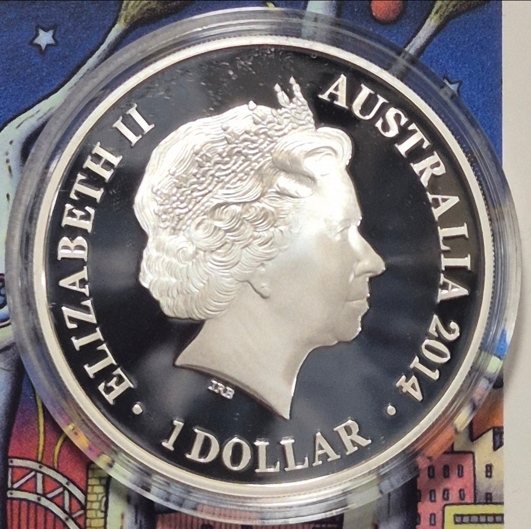 Australia 2014 $1 Dollar Holographic Silver Proof 1oz Coin Sydney NYE Fireworks