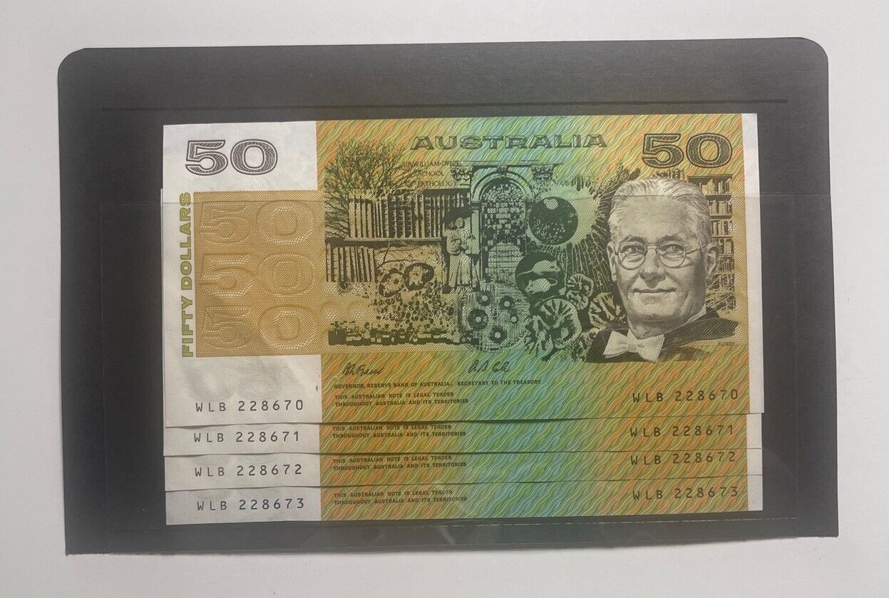 Australian Fraser/Cole 1991 $50 Banknotes five consecutive a/UNC