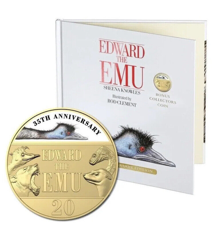 Australia 2023 Edward the Emu 20c Coloured Coin Gold Plated Book On Hand UNC