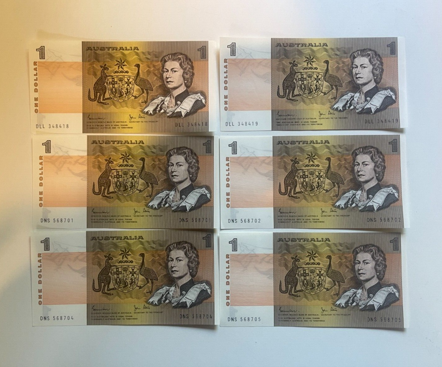 Australia banknotes $1, $2, $5, $10, $20, $50 & $100 - ONE OF EACH NOTE Circ