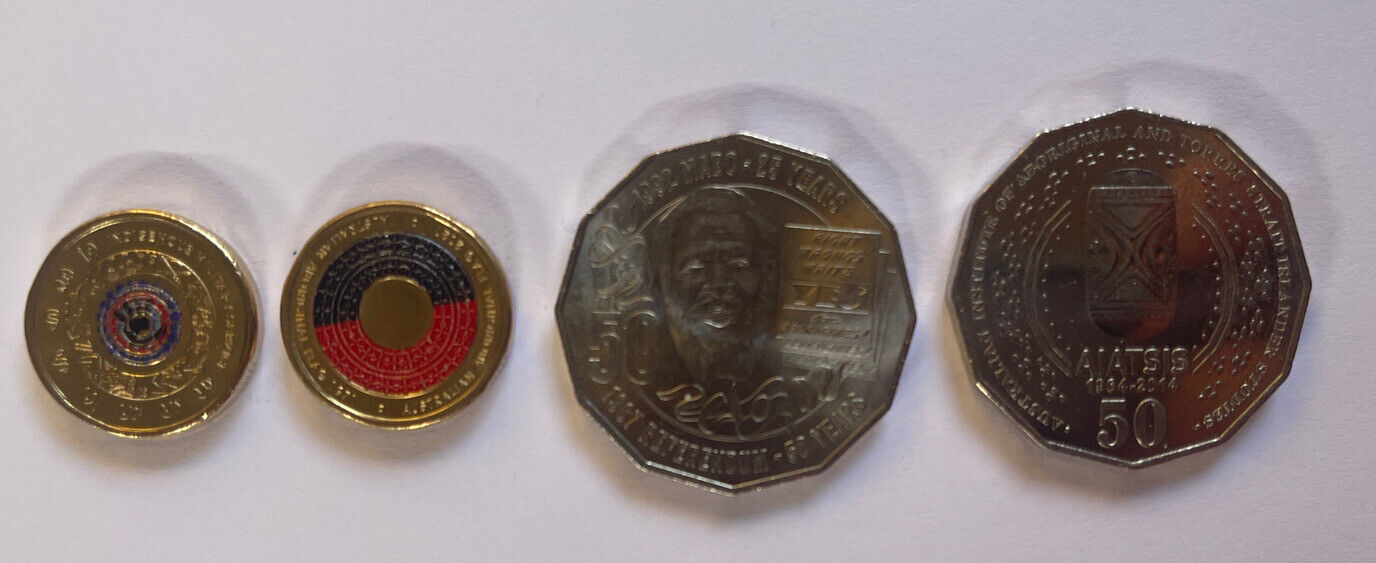 2021 $2 Aboriginal UNC Two Dollar Coloured Coins + 2017 And 2014 50 Cent Coins