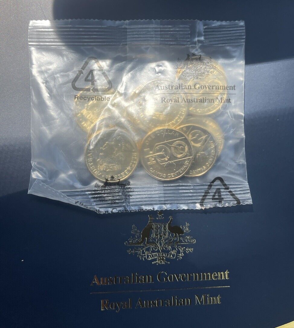 Australian Coins Qantas Centenary $1 - 2020 x10 Coins in RAM Plastic bag