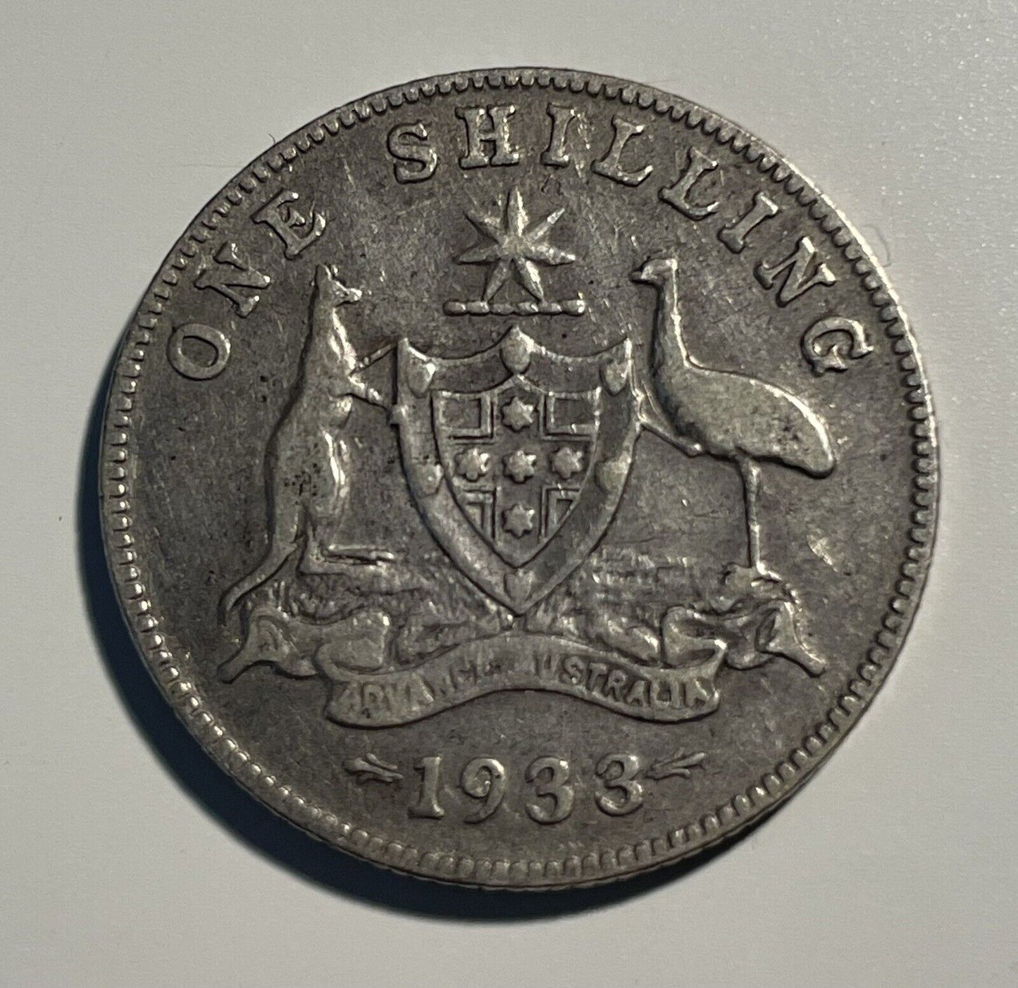 Authentic Australian 1933 Shilling Key Date Sterling 92.5% Silver Fine Condition