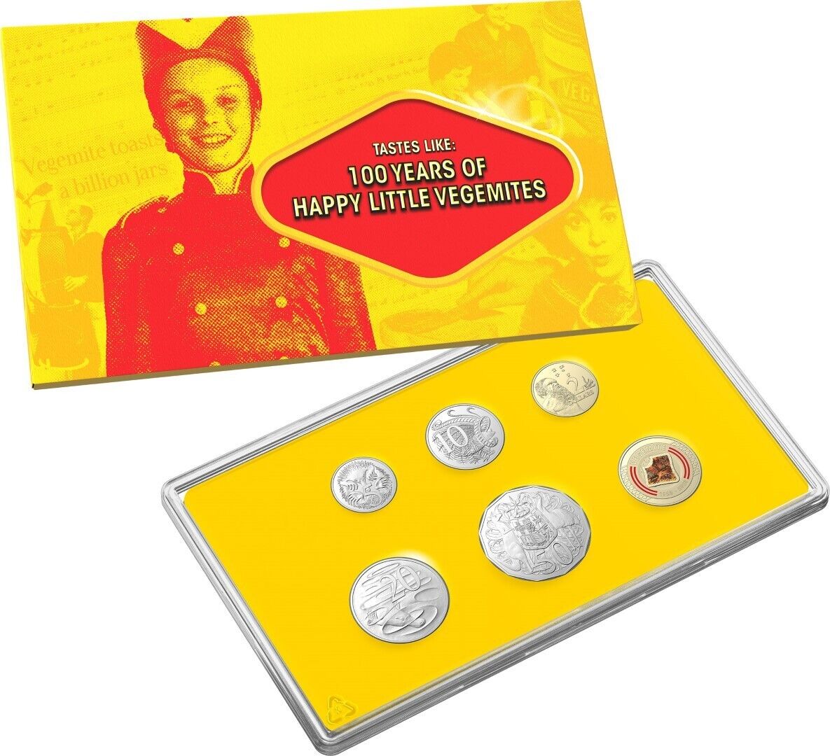 2023 AUSTRALIAN VEGEMITE COIN YEAR SET IN RAM FOLDER 6 Coins - $1 Coloured UNC