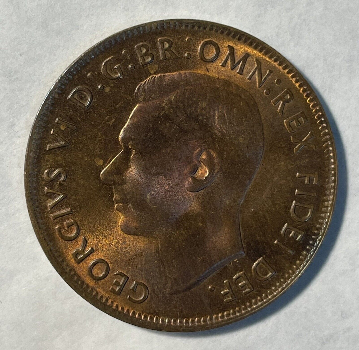 Australian 1952(m) Penny 1d Choice Uncirculated RB Rainbow Hues Copper Coin