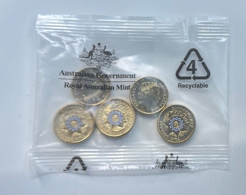 NEW UNC 2019 $2 Police RAM MINT BAG TWO DOLLAR COIN (5 COINS)