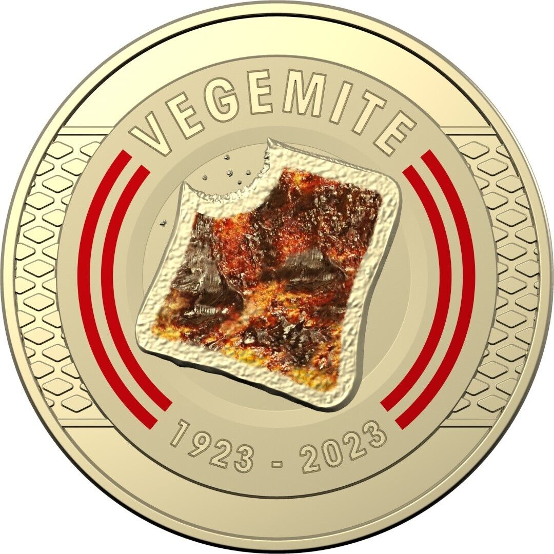 2023 AUSTRALIAN VEGEMITE COIN YEAR SET IN RAM FOLDER 6 Coins - $1 Coloured UNC