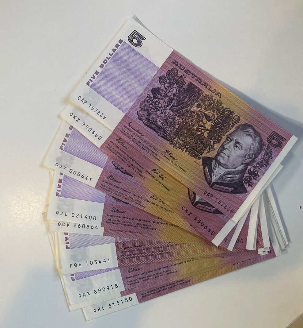 Australia $5 Five & $10 Ten Dollar NOTES - - ONE OF EACH NOTE Circulated
