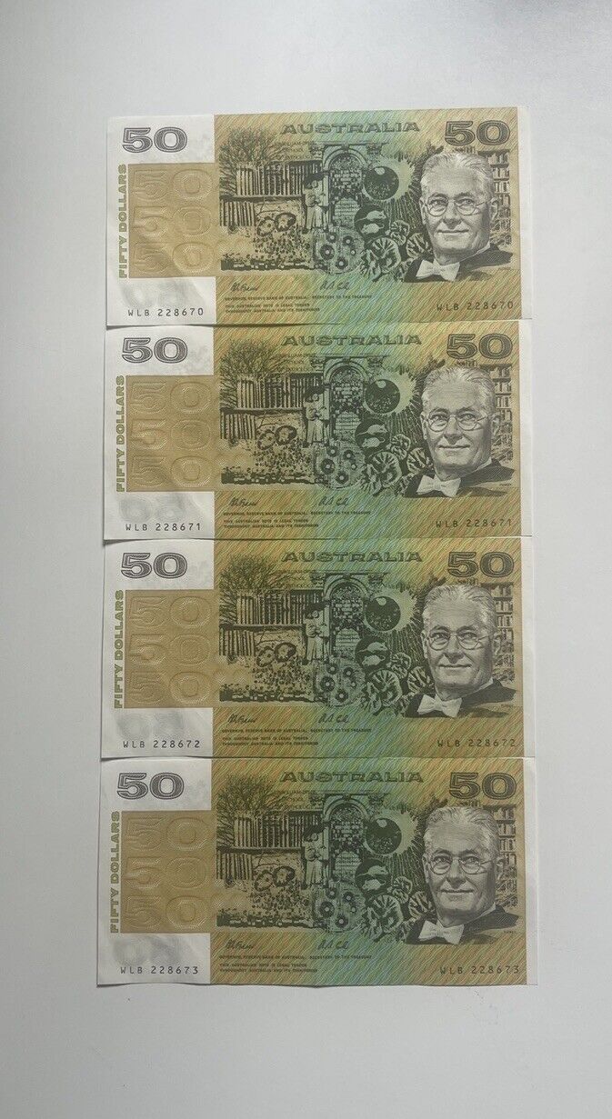 Australian Fraser/Cole 1991 $50 Banknotes five consecutive a/UNC