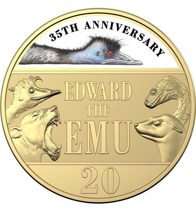 Australia 2023 Edward the Emu 20c Coloured Coin Gold Plated Book On Hand UNC