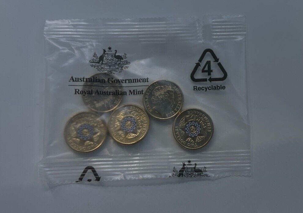 NEW UNC 2019 $2 Police RAM MINT BAG TWO DOLLAR COIN (5 COINS)