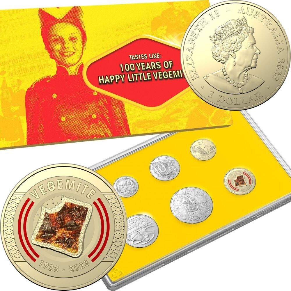 2023 AUSTRALIAN VEGEMITE COIN YEAR SET IN RAM FOLDER 6 Coins - $1 Coloured UNC