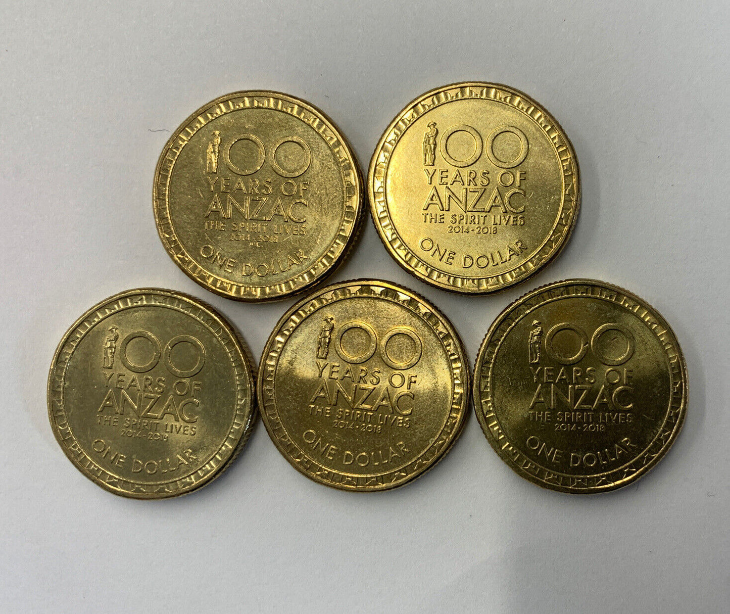 2014-2018 Australian $1 100 Years of ANZAC 5 coin set Circulated condition