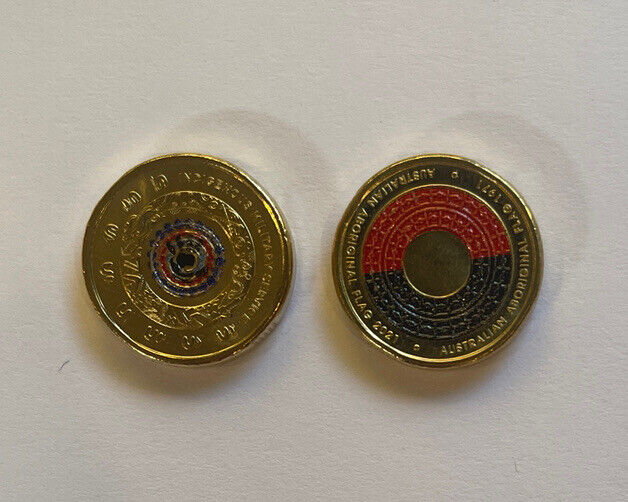 2021 $2 Aboriginal UNC Two Dollar Coloured Coins + 2017 And 2014 50 Cent Coins