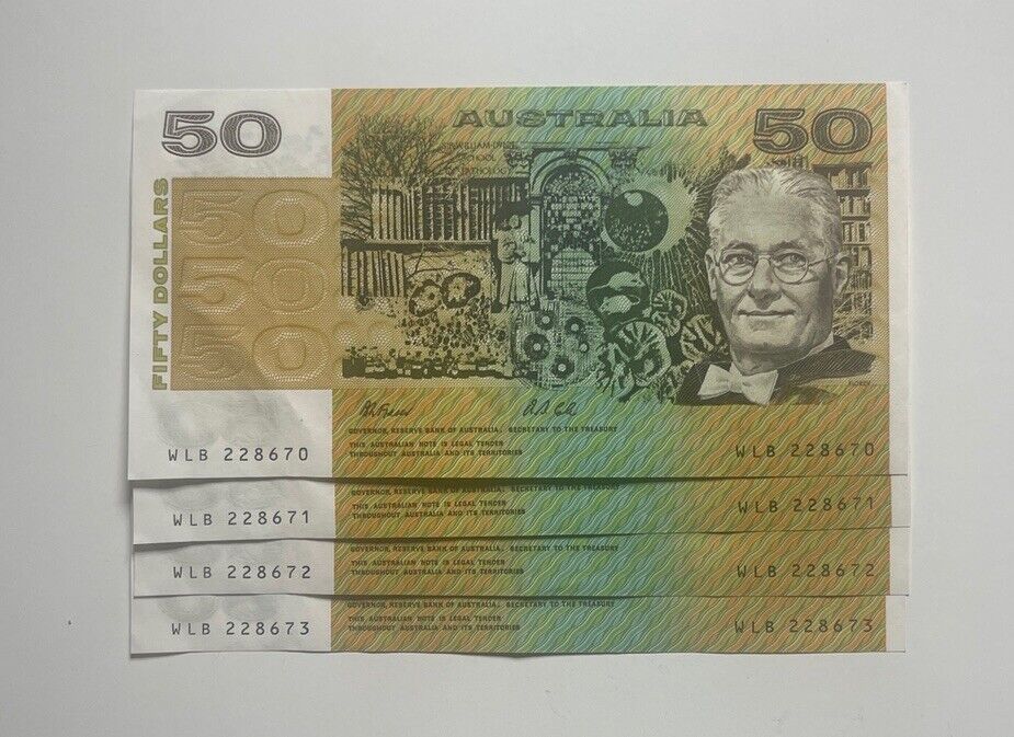 Australian Fraser/Cole 1991 $50 Banknotes five consecutive a/UNC