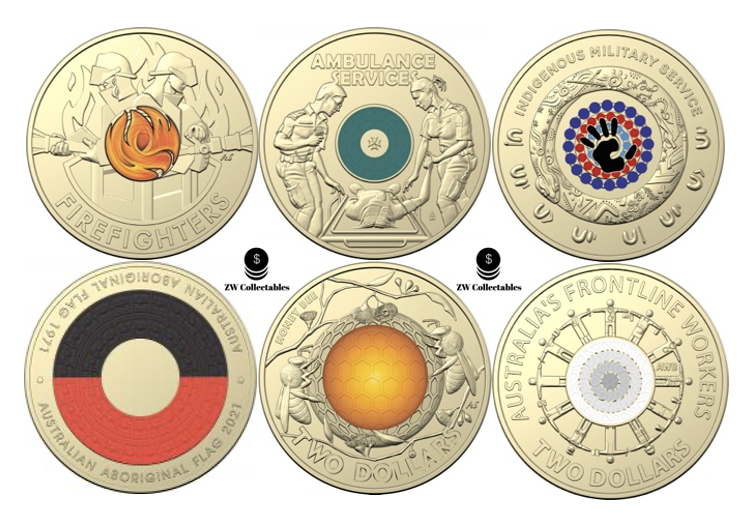2022 2 dollar coins Australian UNC 6 Coins Honey Bee Frontline Ambo