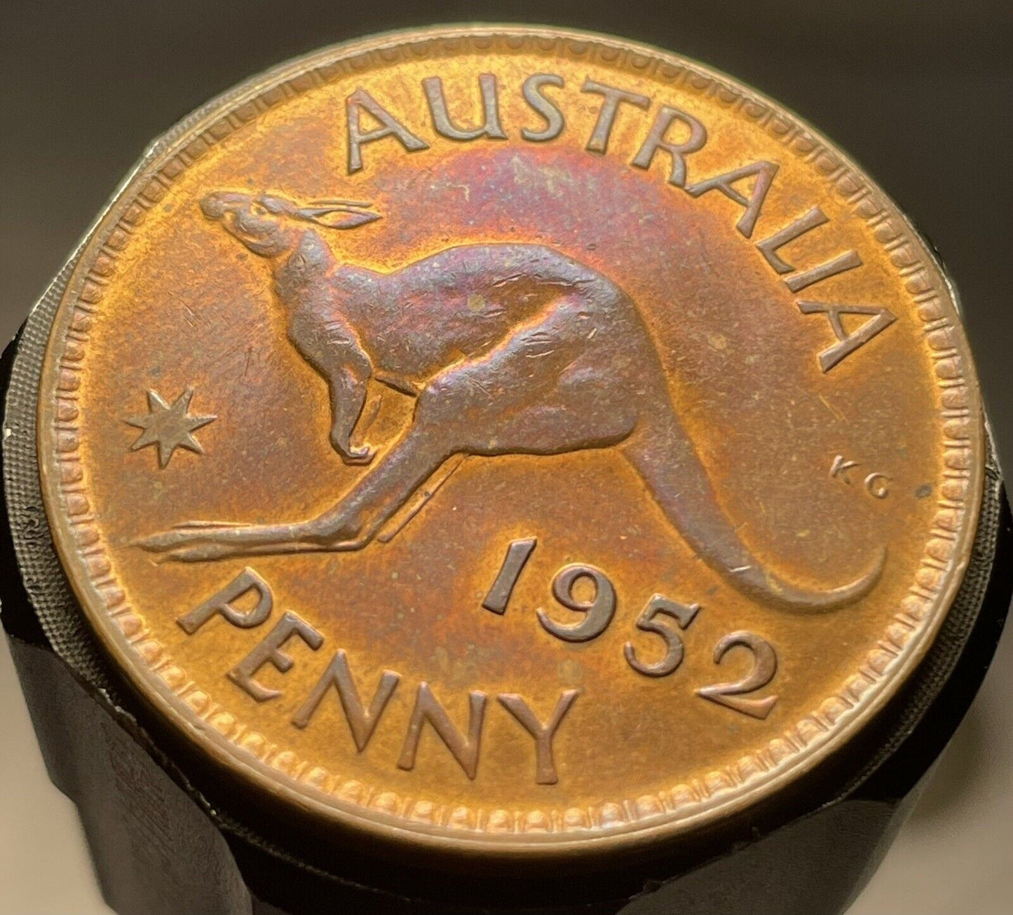 Australian 1952(m) Penny 1d Choice Uncirculated RB Rainbow Hues Copper Coin